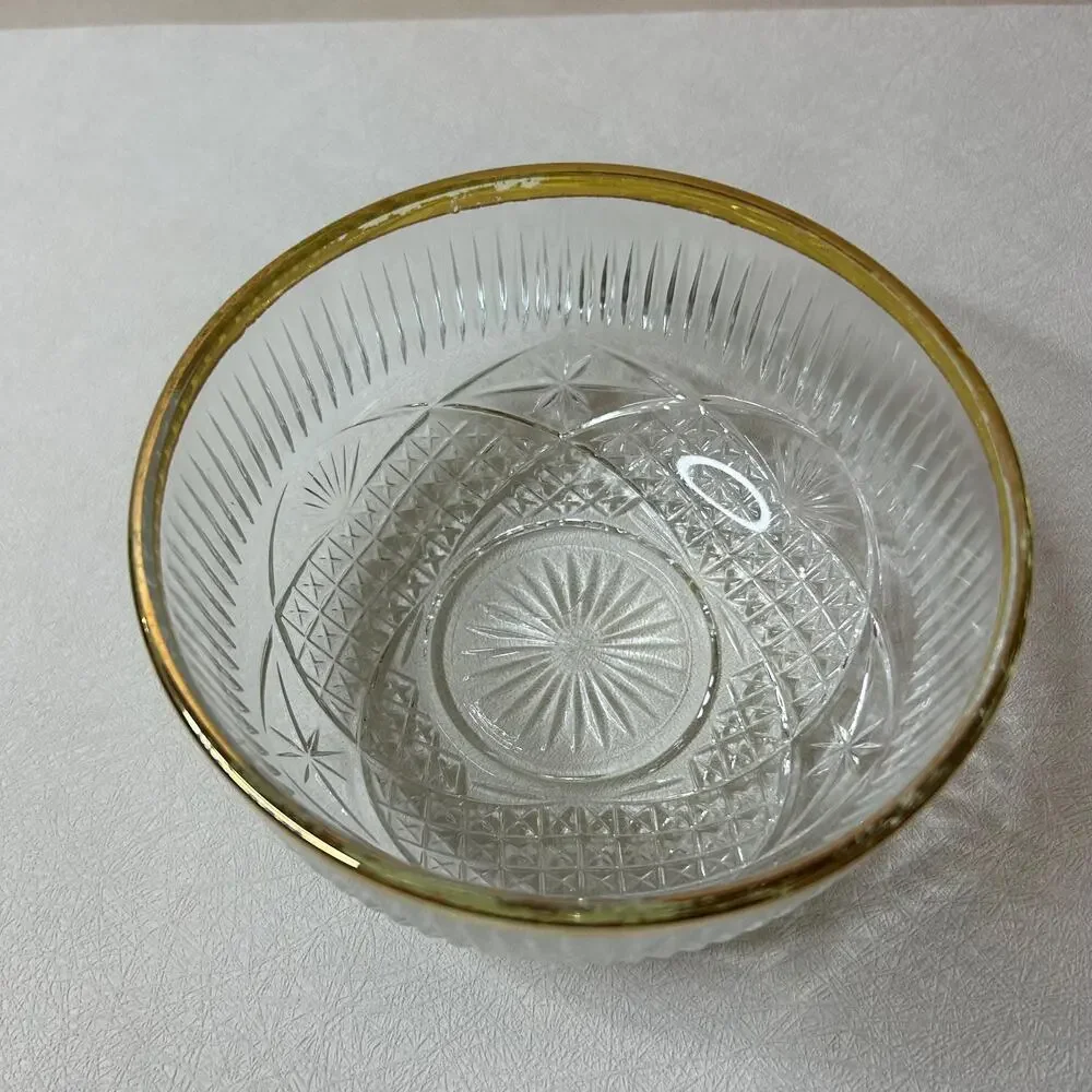 Vintage Italian Blown Crystal Dessert Bowls 24K Gold Trim - Set of 3